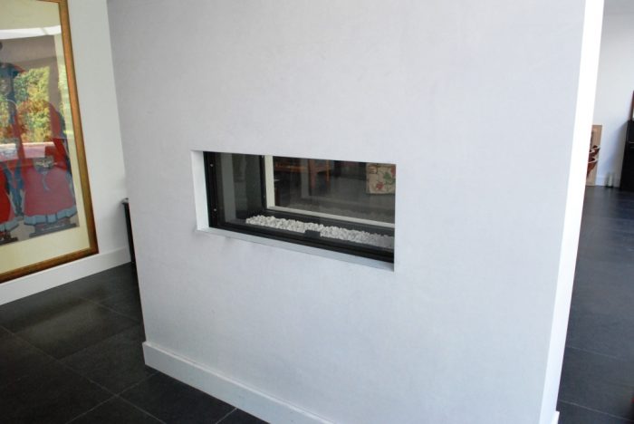 Contemporary inset double fronted gas fireplace