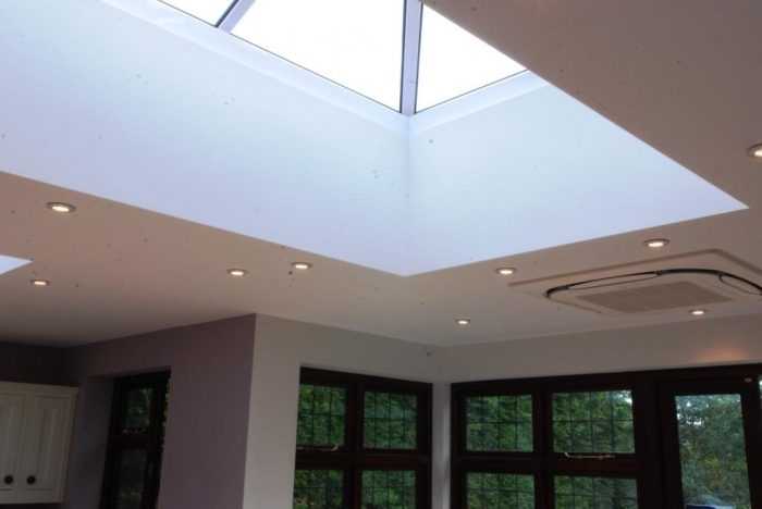 Roof lanterns in kitchen/family/dining space from inside