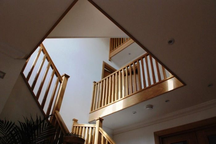 Feature oak staircase over two floors with vaulted ceiling