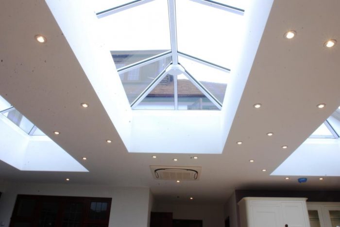 Roof lanterns in kitchen/family/dining space from inside