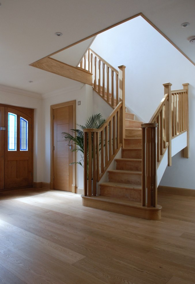 Feature oak staircase over two floors with vaulted ceiling