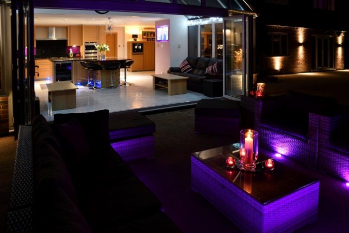 An outside living space takes on a whole new dimension at night!