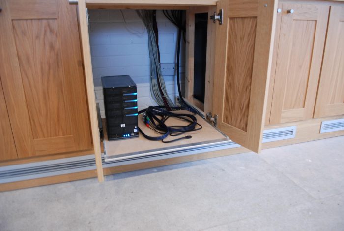 Video/Audio equipment in custom designed media cupboard