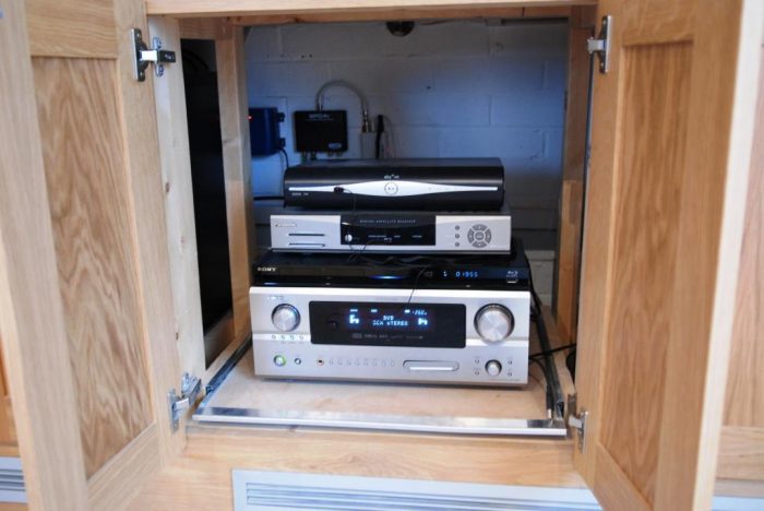 Video/Audio equipment in custom designed media cupboard