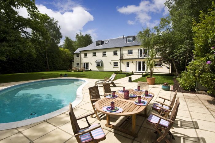 View from garden and swimming pool looking towards the house